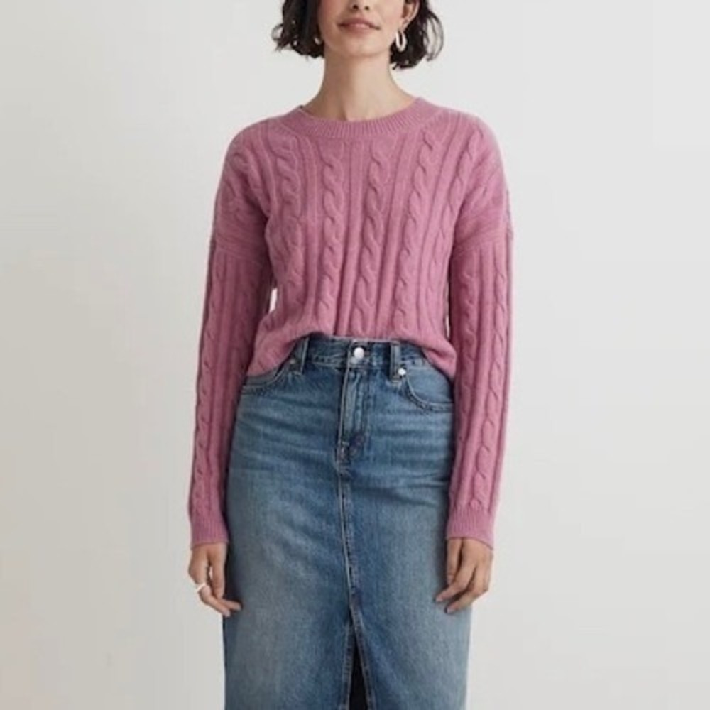 Madewell (Re)sourced Cashmere Cable-Knit Crop Sweater Light Petunia Pink Size L